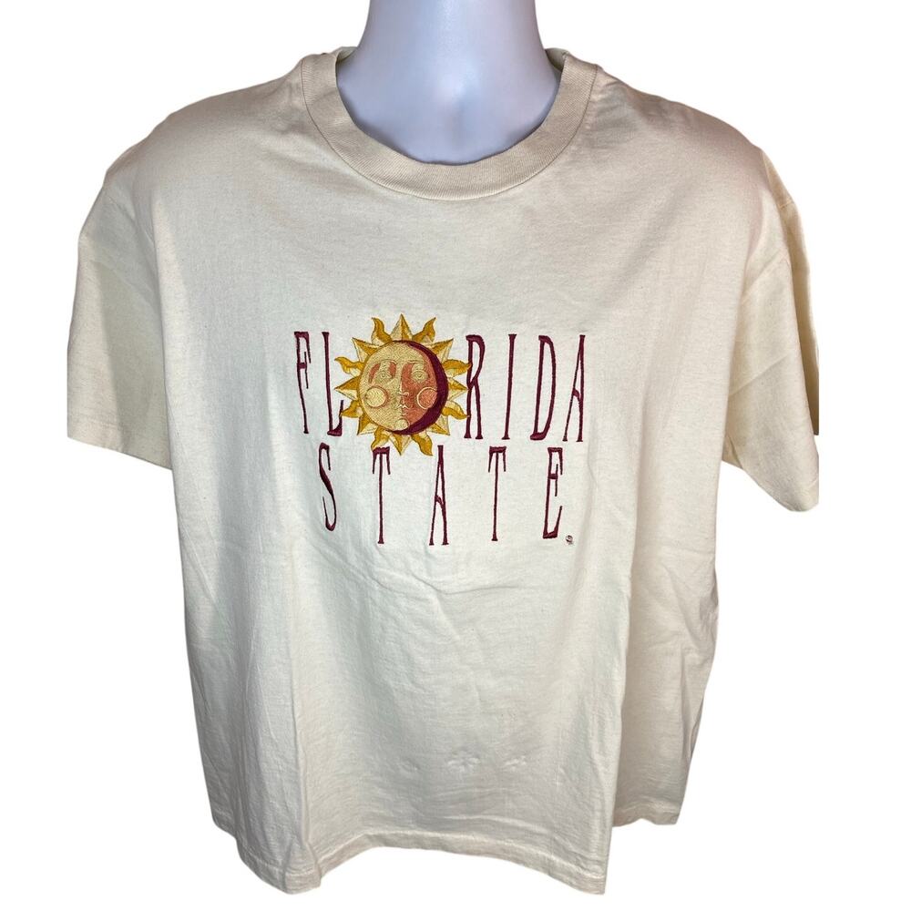 VINTAGE FSU SEMINOLES SHIRT — U-TRAU Beige Sun Embroidery Made in USA Large